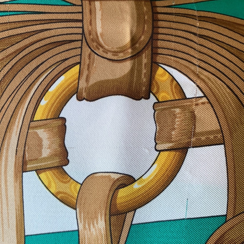 Hermès Vintage 100% Silk Scarf Coaching Green White Tan Navy Made in France - Picture 10 of 14